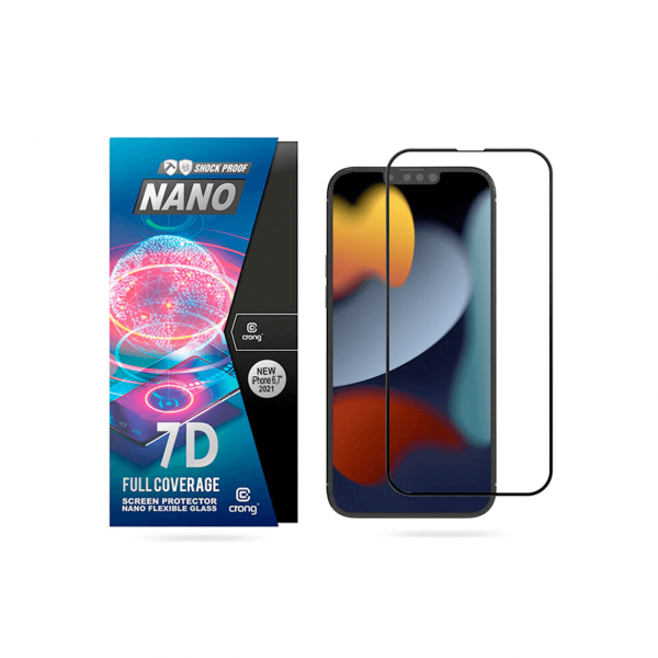Crong 7D Nano Flexible Glass niepękające szkło ochronne hybrydowe 9H iPhone 13/13 Pro (czarna ramka)