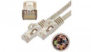 Patchcord S/FTP kat.7 PiMF kabel sieciowy LAN 2x RJ45 linka PoE szary 30m NEKU