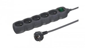 Przedłużacz 5 -gniazdowy, 5m grafit, z wyłącznikiem, 3x1,0mm OWY / 24312