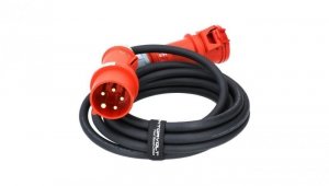 Przedłużacz siłowy Kabel zasilający budowlany gumowy OnPD 5x2,5mm2 (wtyk 5p / gniazdo 5p z klapką) 400V 16A IP44 czarny 5m Dokto