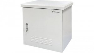 Zewnętrzna szafka rack IP55, wisząca 19 9U 600x450, 4 belki nośne, 4 przepusty kablowe, kolor szary