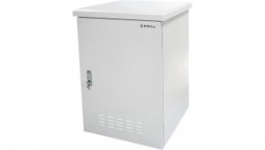 Zewnętrzna szafka rack IP55, wisząco-stojąca 19 18U 600x600, 4 belki nośne, 4 przepusty kablowe, kolor szary