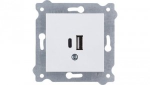 Gniazdo podwójne ładowania USB Typ C + Typ A Biały 277/01