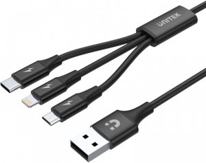 Unitek przewód ładujący USB 3 w 1 czarny
