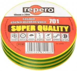 TAŚMA IZOLACYJNA REPERO 701 ŻÓŁTO-ZIELONA 19MMX20M