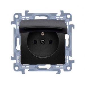 KONTAKT SIMON 10 MODUŁ CZARNY MAT GNIAZDO 1X Z/U Z KLAPKĄ IP44 ZACISKI SPRĘŻYNOWE 16A 250V