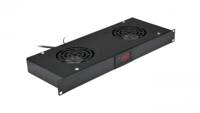 Panel 2x wentylator RACK 19 cali 1U czarny z termostatem NEKU