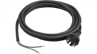 Przewód z wtyczką gumowy 2x1,5mm 5m czarny
