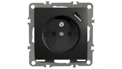 QUADRA GNIAZDKO Z BOLCEM, USB CZARNE DO RAMEK 230V