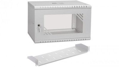 Szafa wisząca RACK 19 6U 350mm szara z półką przeszklona PRO LIGHT