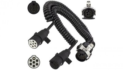 Spiralny adapter kablowy QLY-s do naczepy 24V wtyk 15-pin / 2 plastikowe wtyki 7-pin typu N+S 4m