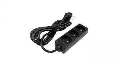 Przedłużacz 3 gniazda 3m z/u 3x1.5mm2 CZARNE