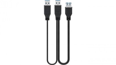 Kabel USB 3.0 Dual Power SuperSpeed, Czarny - Długość kabla 0.3 m