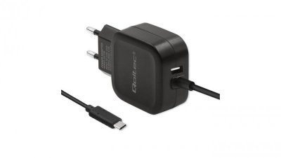 Qoltec Ładowarka sieciowa 17W 5V 3.4A USB + USB typ C