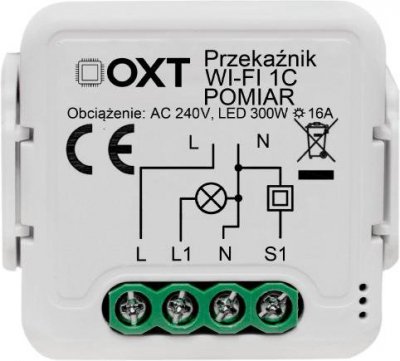Moduł OXT przekaźnik 1 obwód pomiar 16A WIFI TUYA