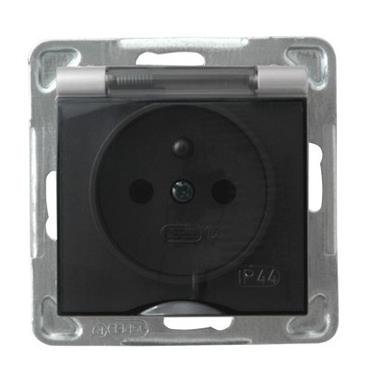 IMPRESJA MODUŁ SREBRNY GNIAZDO 1X Z/U Z KLAPKĄ DYMNĄ IP44 ZACISKI ŚRUBOWE 16A 250V