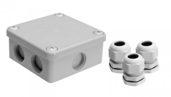 Puszka natynkowa, materiał-bakelit, kolor RAL7035, IP54, 500V, 7 wyjść, 3 dławiki PG16 K85/3PG16