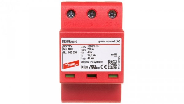 Ogranicznik przepięć Typ 2 do ochrony instalacji PV 1000V DC 3P 12,5kA 4kV DEHNguard compact YPV SCI 1000 950530