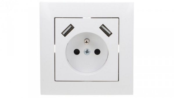 Sentia Gniazdo pojedyncze z/u 16A z USB 2x2,1A 5VDC z przesłonami i ramką białe GPT 2P+Z 2xUSB 1488-00