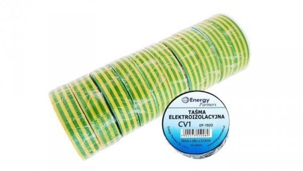 Taśma elektroizolacyjna PCW (zestaw 10 rolek 19mm x 20m x 0.13mm) żółto-zielona - CV1(EP-1920)ŻZI10 - EP-239273