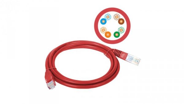 Patchcord UTP kat.6 kabel sieciowy LAN 2x RJ45 linka czerwony 3m Alantec