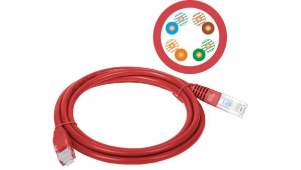 Patch-cord U/UTP kat.5e PVC 1.0m czerwony KKU5CZE1