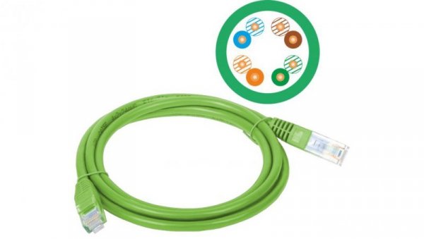 Patch-cord U/UTP kat.5e PVC 3.0m zielony KKU5ZIE3