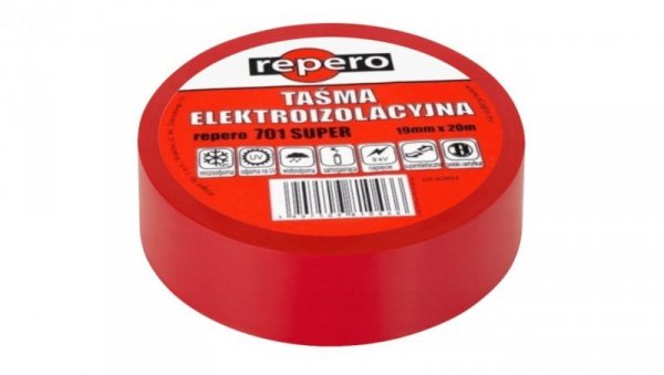 Taśma izolacyjna 19mm/20m Repero701 Super czerwona