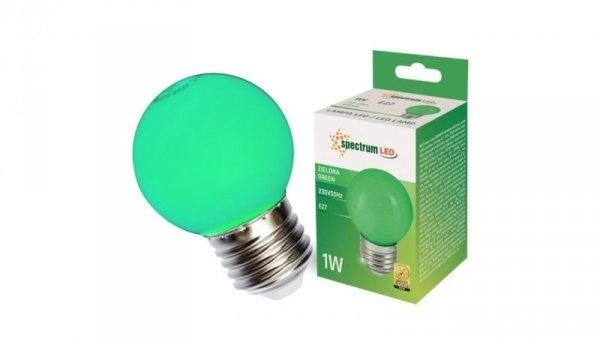 Żarówka LED E27 230V 1W kula zielona PC