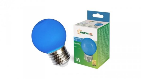 Żarówka LED E27 230V 1W kula niebieska PC