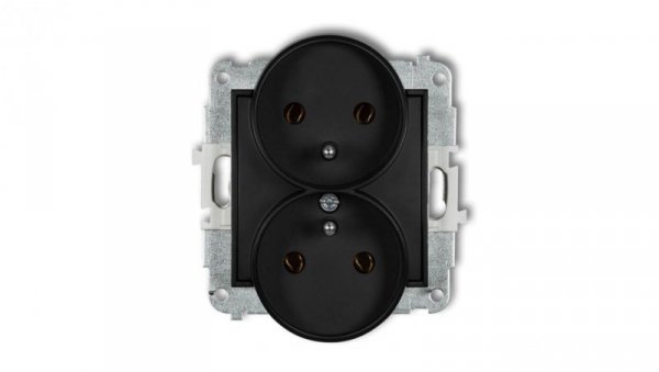 ICON Mechanizm gniazda podwójnego do ramki z uziemieniem 2x(2P+Z) (bez przesłon torów prądowych) czarny mat 12IGPR-2z