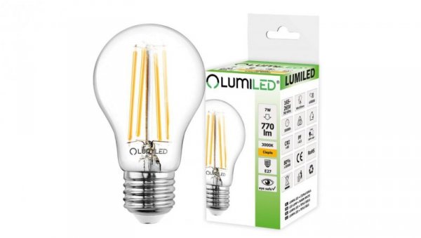 Żarówka LED E27 A60 7W = 60W 770lm 3000K Ciepła 360 Filament LUMILED