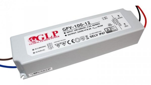 GPV-100-12 Zasilacz impulsowy do LED 100W 12V/8.3A IP67 hermetyczny