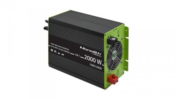Qoltec Przetwornica solarna Monolith 3w1 z funkcją ładowania AC MPPT UPS ATS 1000W 2000W 12V na 230V Czysty Sinus