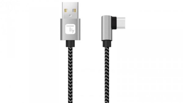 Kabel USB 2.0 USB-A na USB-C kątowy 3a czarno-szary oplot ICOC MU2AC9-010-AL /1 m/