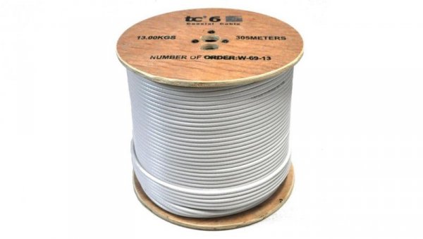 Przewód antenowy koncentryczny 75ohm TC6 Trishield 1,02/4,7/6,9 Cu ekran 80 Dca biały tceq /500m/