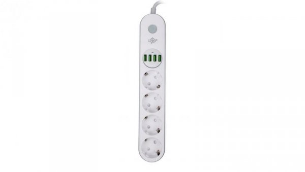 PRZEDŁUŻACZ SIECIOWY ELEKTRYCZNY 4 GNIAZDKA 4 USB 2M LP F24U4 LOGICPOWER