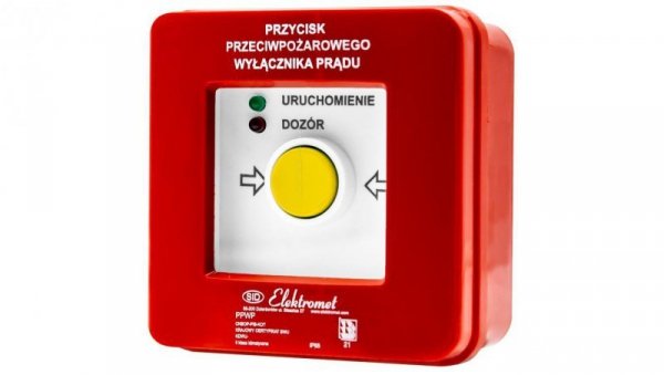 Przycisk ppoż wyłącznika prądu n/t 2 tory prądowe 12A, NC-NO, diody czerwona/zielona PPWP-1s A