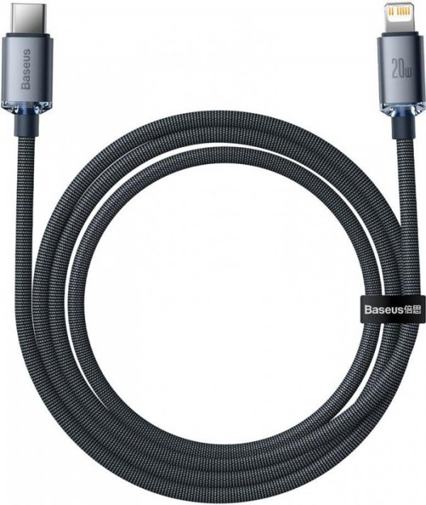 KABEL USB-C / Lightning iPhone Baseus Crystal CAJY000201 1.2m 20W PD Quick Charging CZARNY W OPLOCIE PREMIUM