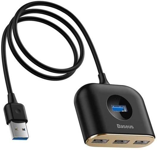HUB Baseus Square USB-A do 1x USB-A 3.2 Gen 1 / 3x USB 2.0 z kablem 1m - czarny