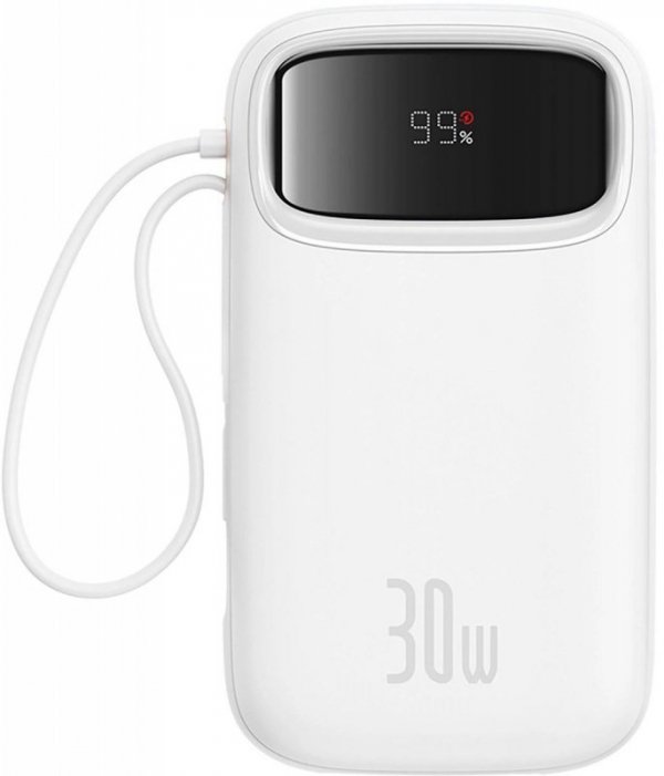 Powerbank Baseus QPow 2 20000mAh 30W z 2 wbudowanymi kablami USB-C - biały