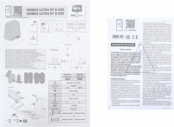 Zestaw BFT DEIMOS ULTRA BT B600 EE KIT do 600kg bram przesuwnych