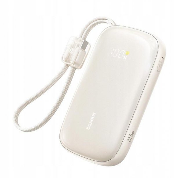 Powerbank Baseus EnerFill FC21 20000 mAh 22,5 W USB-A USB-C beżowy z odłączanym kablem Lightning