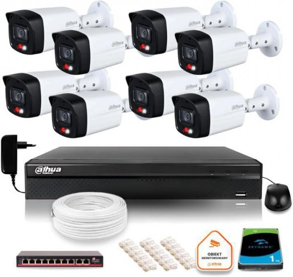 ZESTAW 8 Kamery IP Dahua 8mpx PC-HFW1839TC-A-IL-0280B-S6 + DYSK 1TB