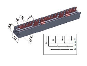 IZ16/4F/56 SZYNA ŁĄCZENIOWA WIDEŁKOWA 100A 4P 56M 16MM2 ETIBOX