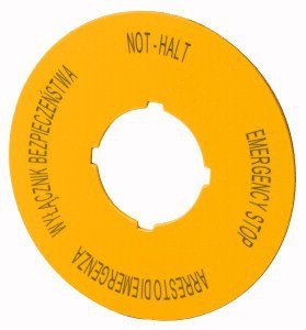 M22-XBK15 TABLICZKA OPISOWA OKRĄGŁA F60 "WYŁĄCZNIK BEZPIECZEŃSTWA" PL/ IT/ EN/ DE ŻÓŁTY