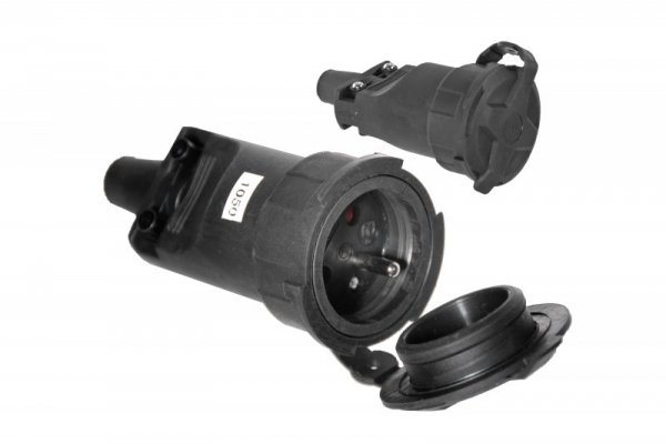 GNIAZDO PRZENOŚNE 1F GUMOWE 3X IP44 CZARNY