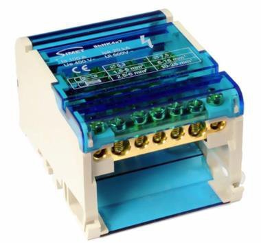 SHNK4X7 MODUŁOWY BLOK ROZDZIELCZY CZTEROBIEGUNOWY, 4 X (5 X 6 MM2, 2 X 25 MM2), TS35 SZARY