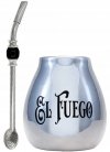 Matero do Yerba Mate ceramiczne srebrne El Fuego + Bombilla Royal Grande