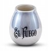 Matero do Yerba Mate ceramiczne srebrne El Fuego + Bombilla Royal Grande